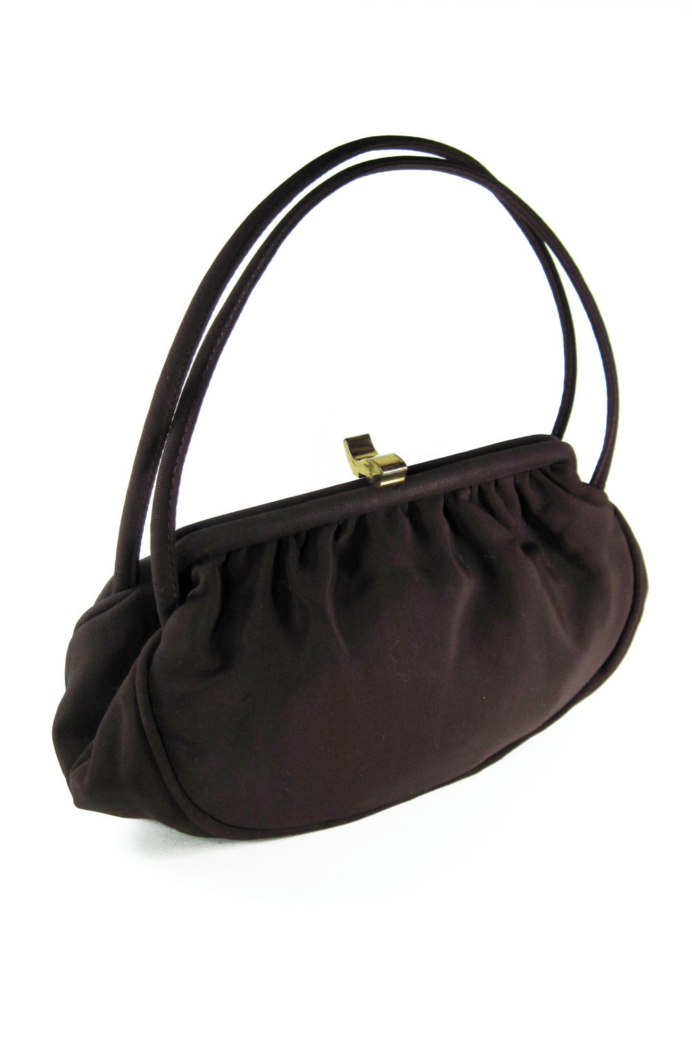 Vintage Brown Handbag with Brass Clasp and Coin Purse