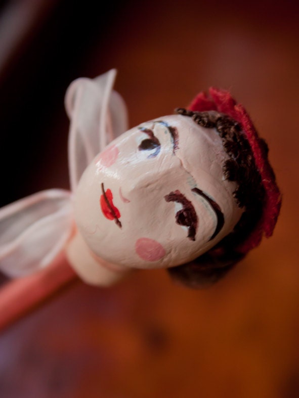 Doll pencil cap, Clay figurine decor, Handmade, OOAK Sculpture, Unusual art, Funny gift for children, kids, all, him, her, Pencil Topper
