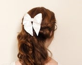 Simple Ivory Bridal Hair Bow Clip, Silk with Pearl & Crystal Detail, Cute Bride