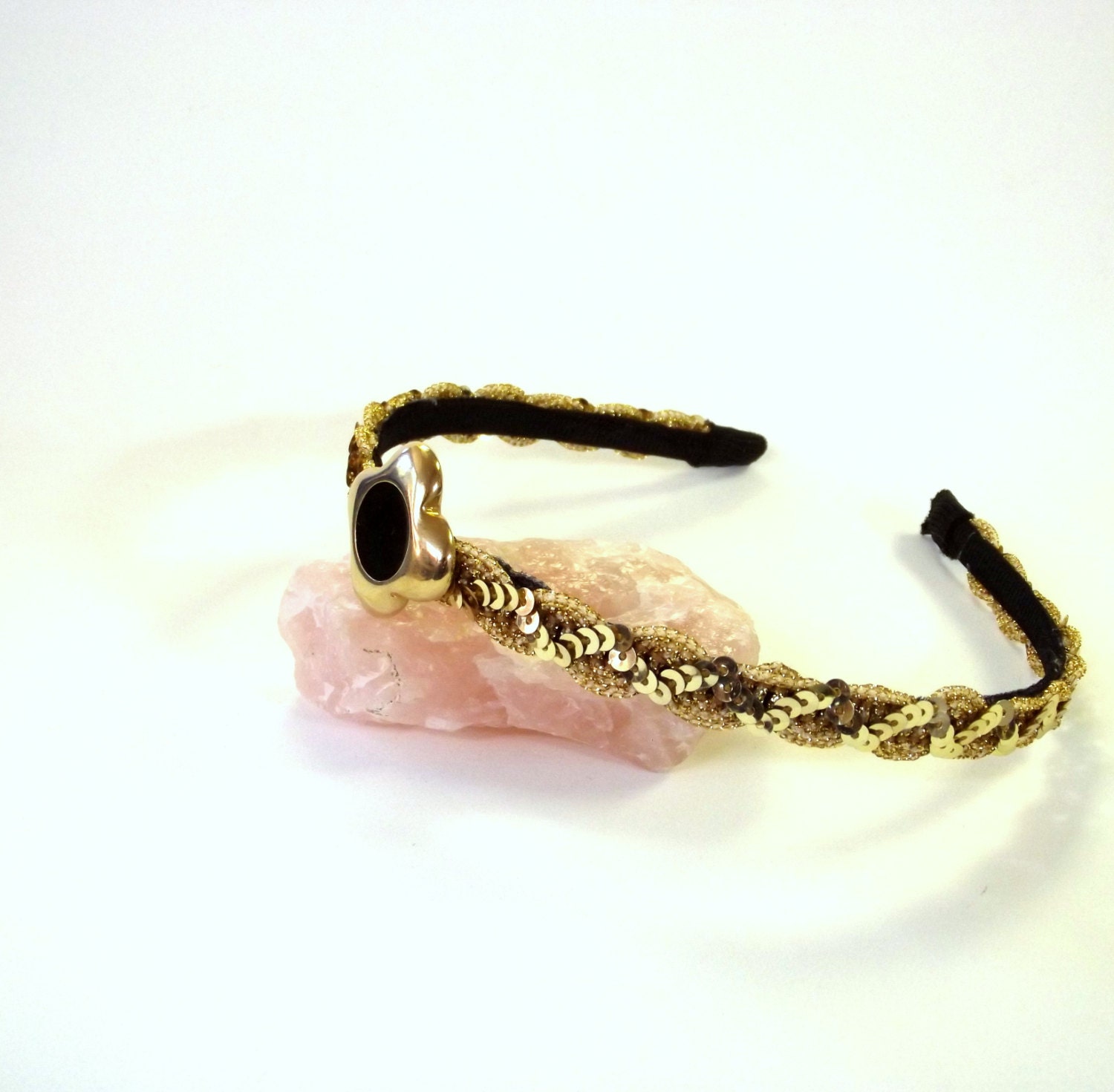 GOLD SEQUIN Headband, Handmade, Vintage Button, Hair Accessory, Prom, Bridal
