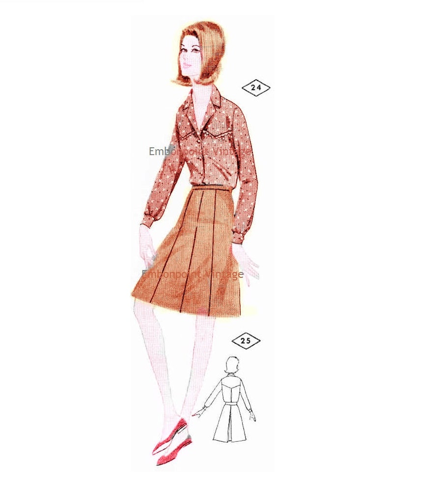 Plus Size (or any size) Vintage 1969 Western Shirt Pattern - PDF - Pattern No 24 Cassandra