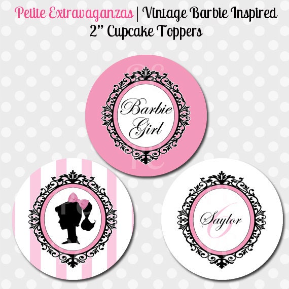 Printable Vintage Barbie Inspired 2" Cup Cake Toppers Il_170x135