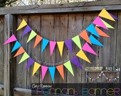 Girly Rainbow Pennant Banner/ Triangle Garland- Bright Pink, Turquoise Blue, Orange, Lime Green, Purple, Marigold Yellow Il_170x135