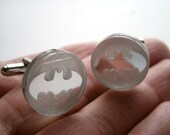 Sale 20 % Batman Cuff  Links, Engraved Batman  Logo , 19 mm , Laser Cut and Engraved from Mirror plastic