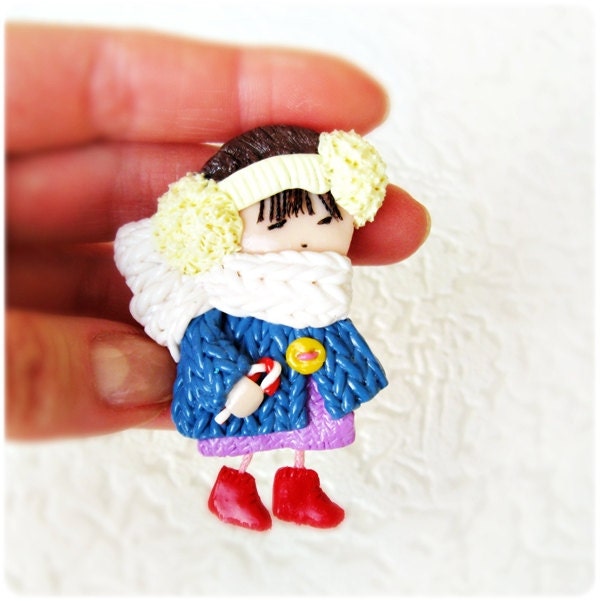 Cute Brooch - Little girl with lollipop - Made to order