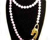 Vintage Les Bernard Lavender Glass Bead Necklace with Dragon Head Clasp