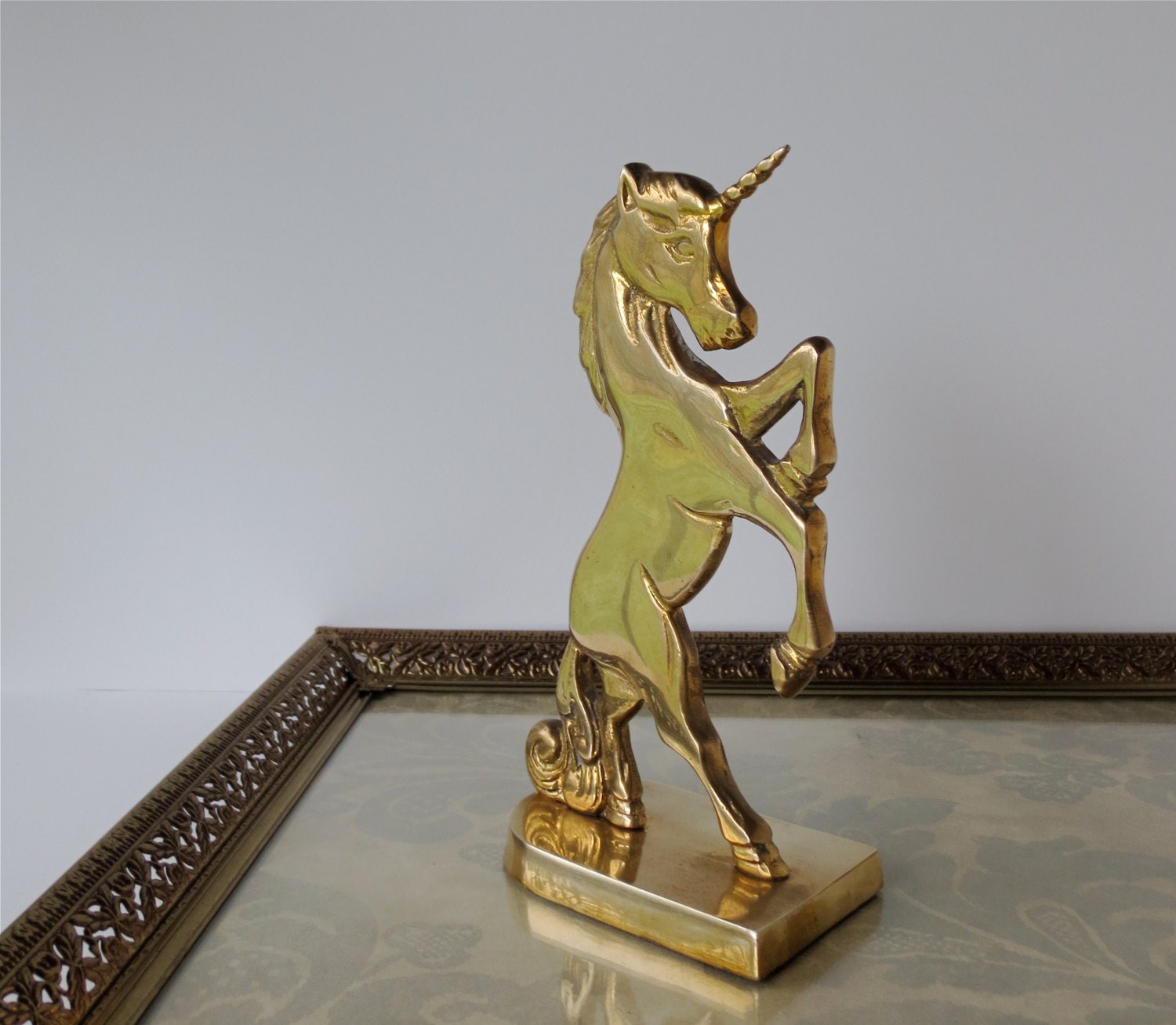Vintage Brass Unicorn Single Bookend-- Desk Accessory, Paperweight or Home Decor Element