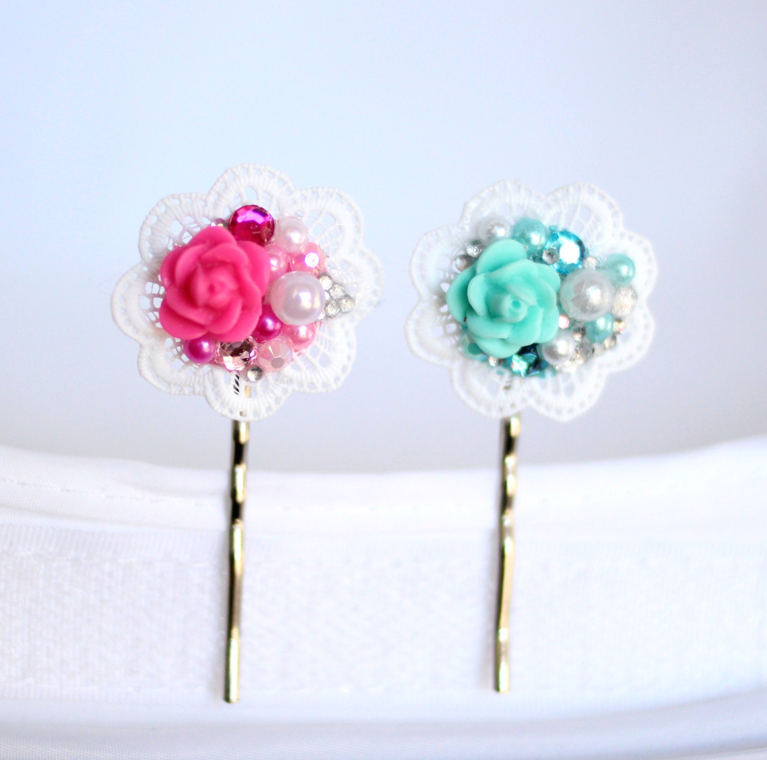 Rose Bobby Pin - Pink or Blue