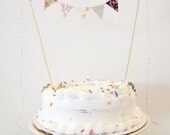 Fabric Cake Bunting Decoration - Cake Topper - Wedding, Birthday Party, Shower Decor "Monet's Garden" rustic spring floral pink violet