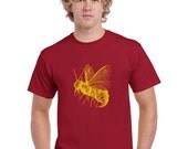 Insect T Shirt. Lord of the Flies. Belzebub Tshirt. Fly Tee. Pirate Shirt. Men. Red and Yellow.
