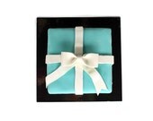 Blue and white gift box celebration cake for birthday, wedding, anniversary etc