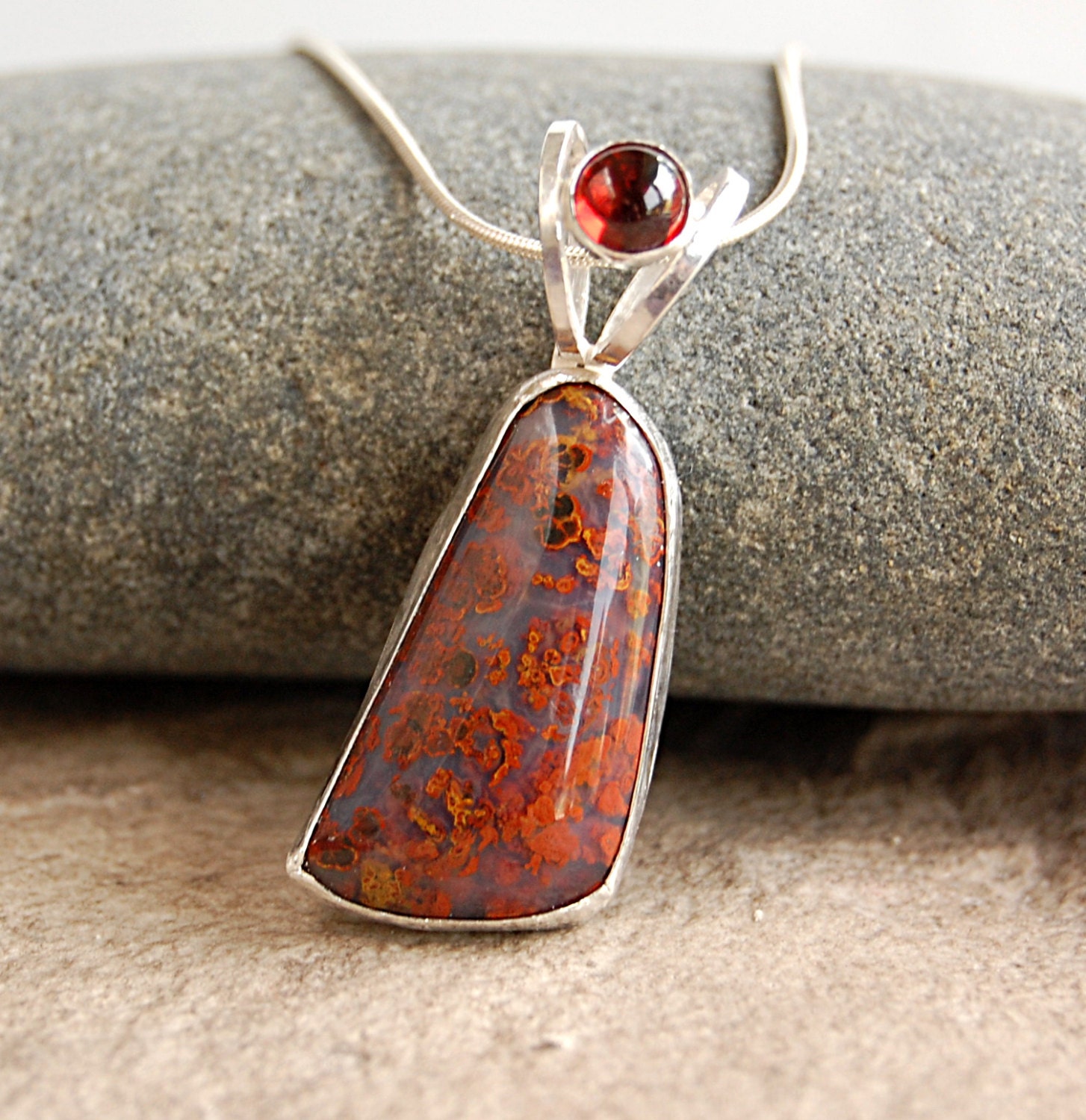 Garnet and Red Moss Agate Pendant in Sterling Silver
