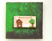 Nature's swing house, original mixed media 3D wall art, spring home decor