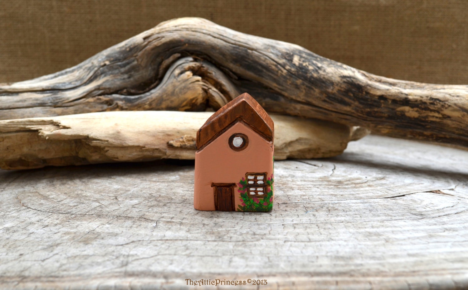 Miniature natural terracotta clay house, spring home decoration