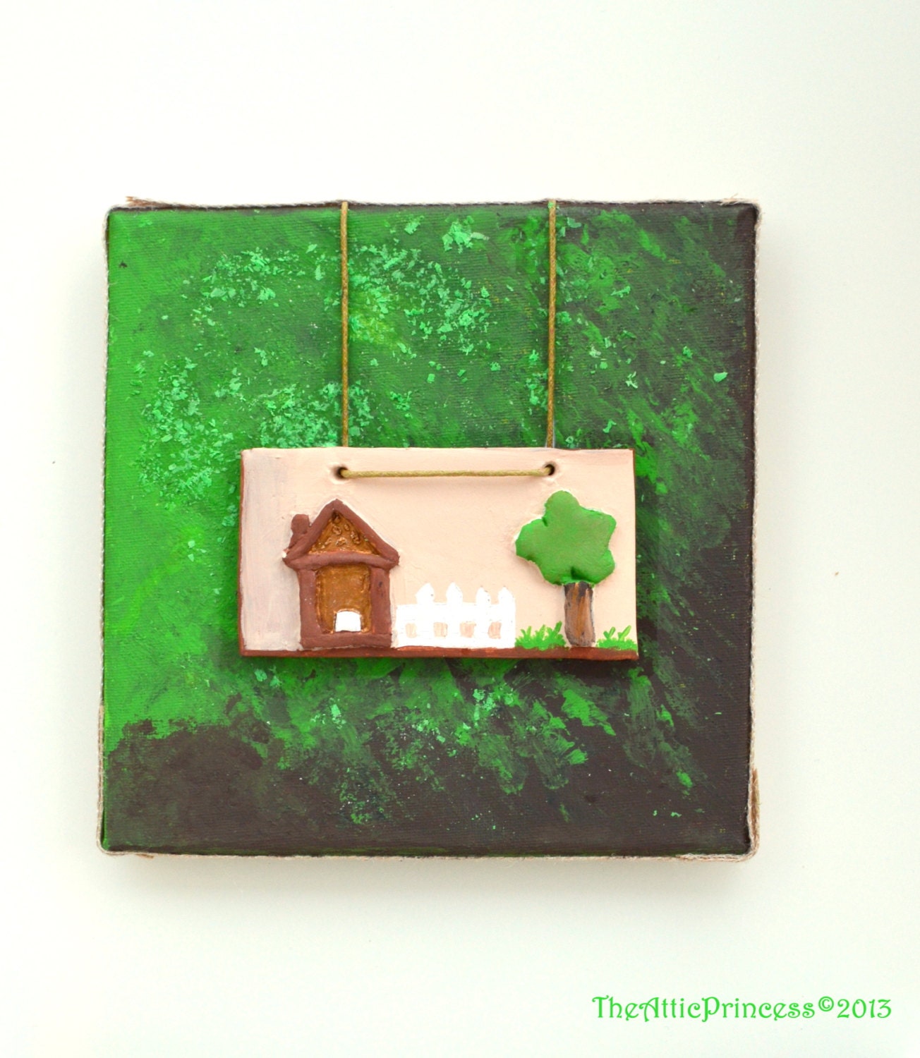 Nature's swing house, original mixed media 3D wall art, spring home decor