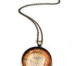 Paris Map necklace, upcycled map on delicate bronze chain.