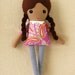 Fabric Doll Rag Doll Girl in Purple Swirl Top