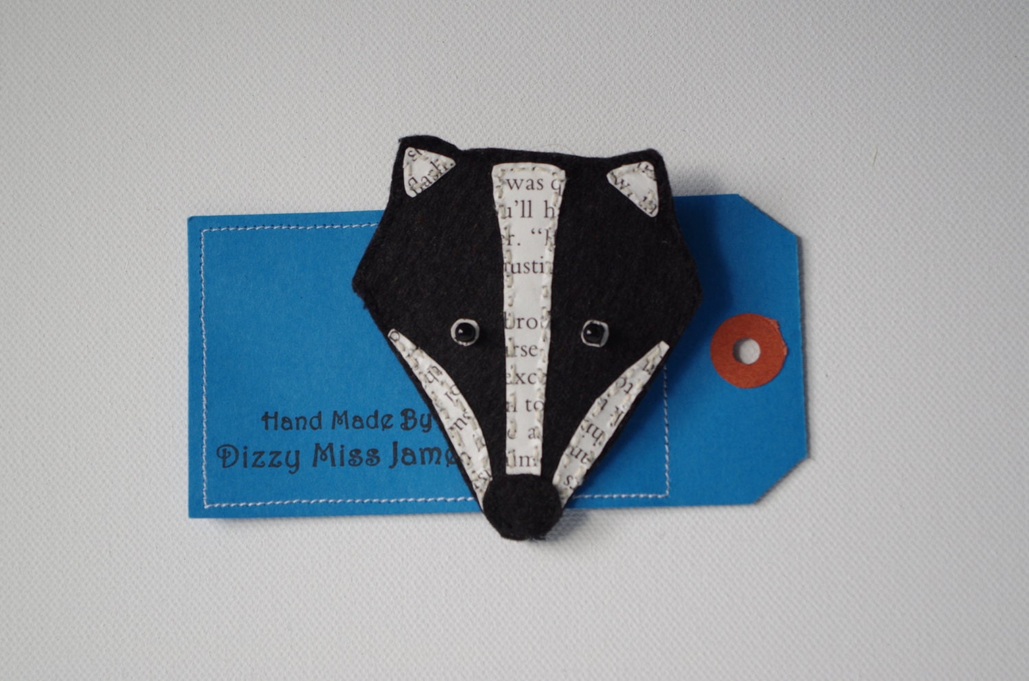 Mr Badger Hand Embroidered Felt Applique Brooch