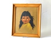 Vintage painting print wall hanging 50s native American girl Canada Canadian child children
