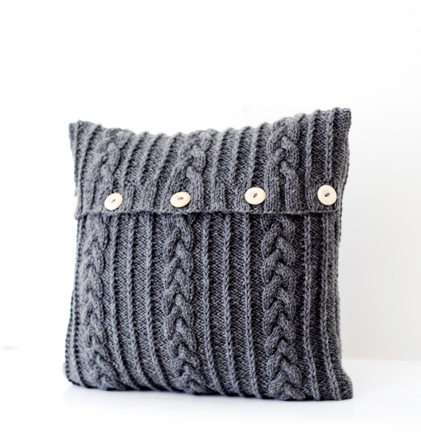 Knitted dark gray  pillow cover - cable knit decorative pillows case - pillow throw - handmade home decor 16x16
