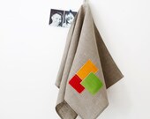 Kitchen tea towel - embroidered - gray natural linen towel - reusable 18x26 inch size