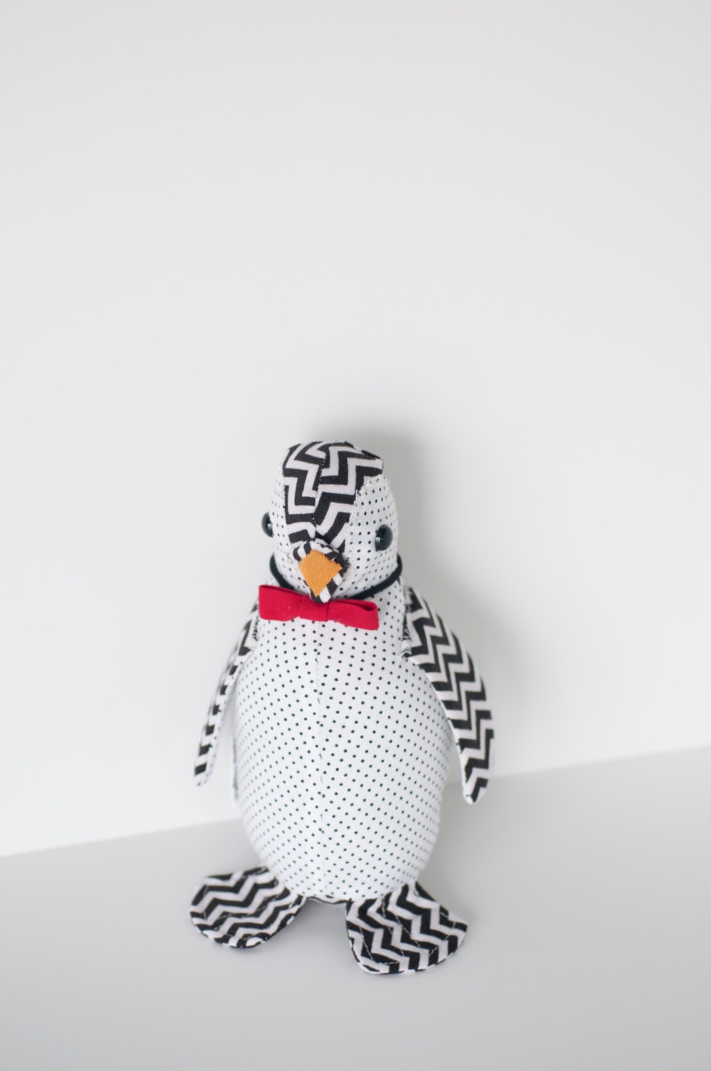 Baby Penguin - Black and White Chevron with Red Bow Tie