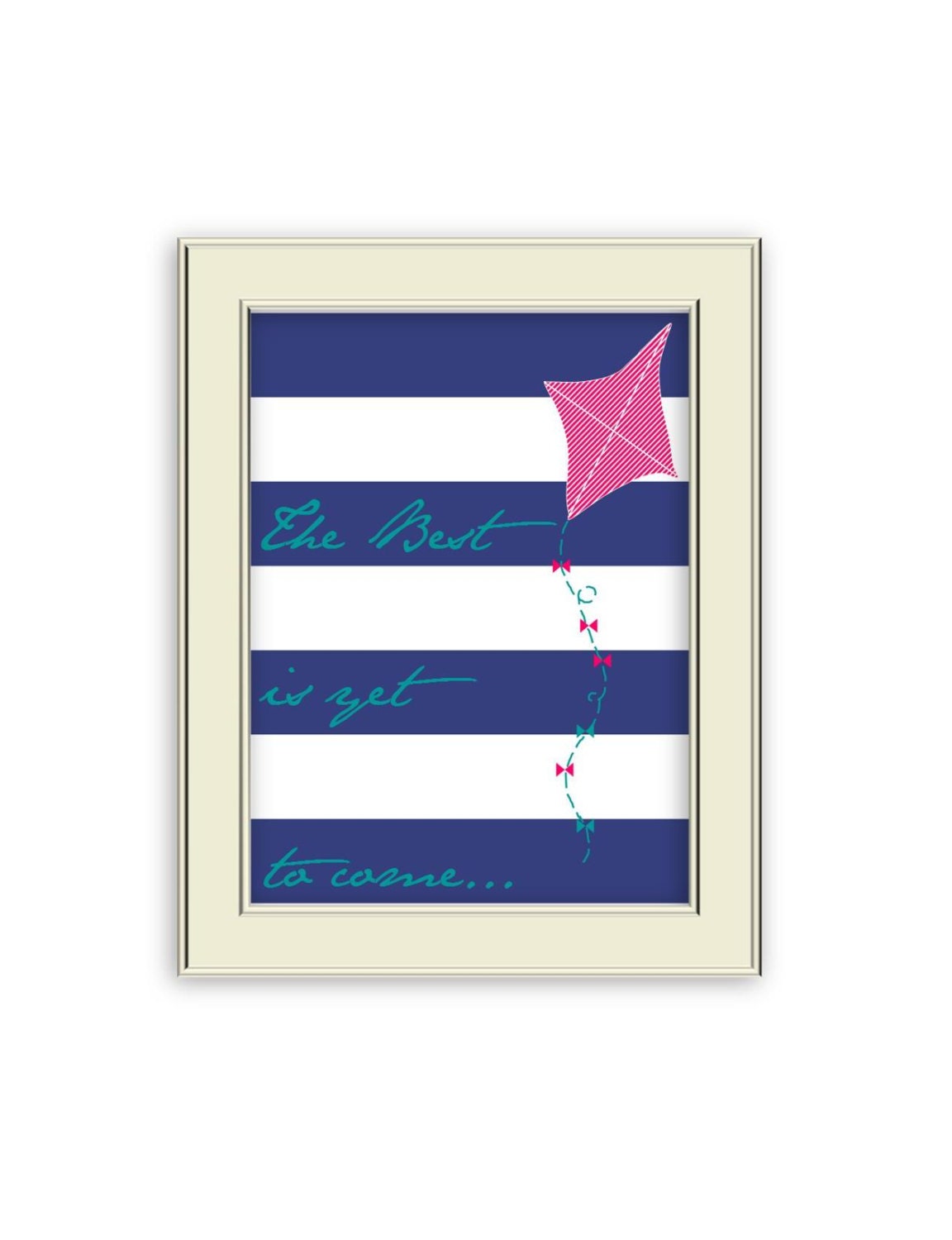 Striped Kite Art Print, The Best is Yet to Come Kite Art Print, Navy and Raspberry or Custom Color