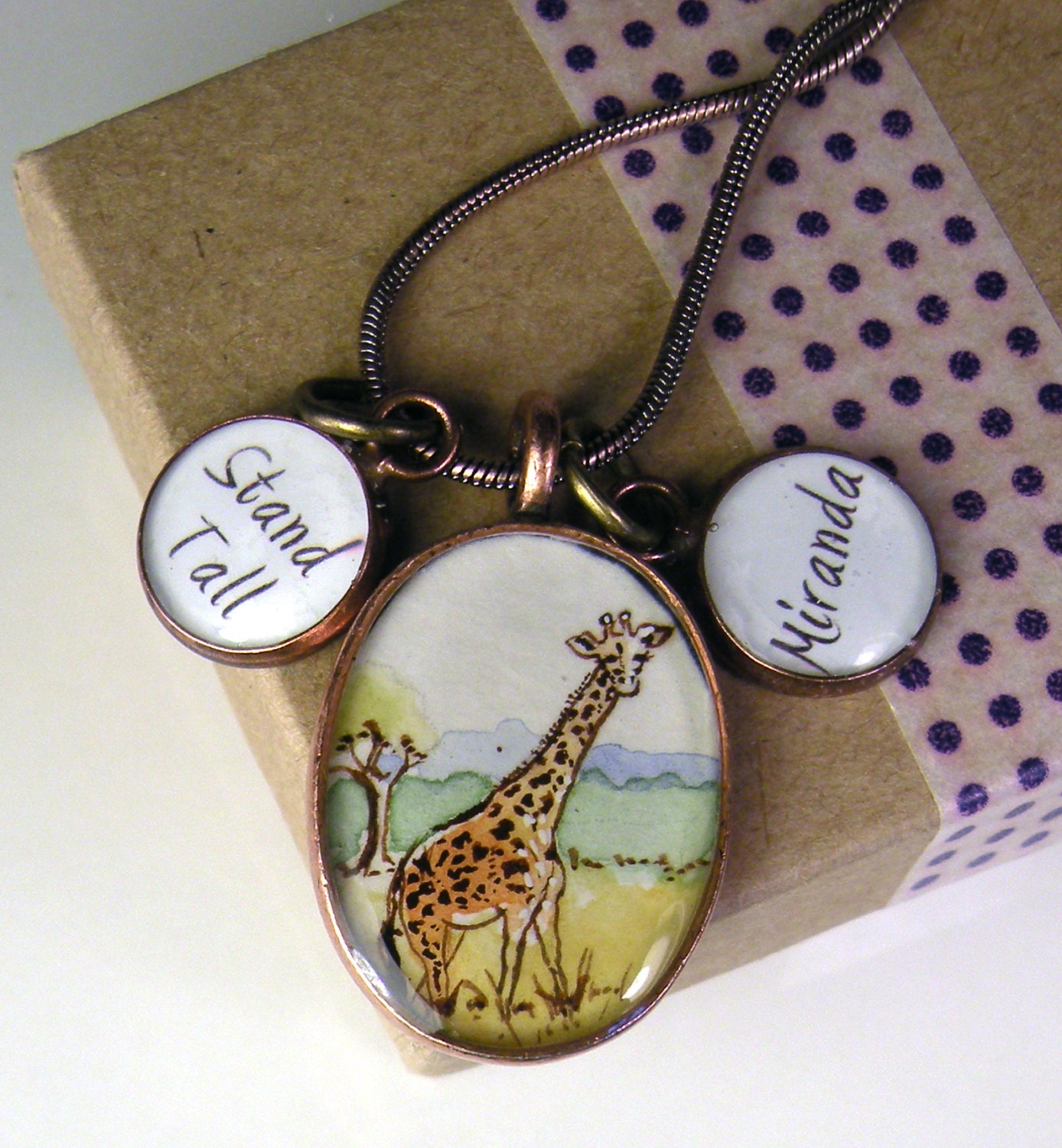 giraffe necklace, stand tall, personalized giraffe jewelry, hand painted