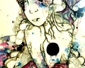 5x7 inch galaxy colored, nebula colored abstract art, nude, portrait art print on matted photo paper, signed, expressive art print