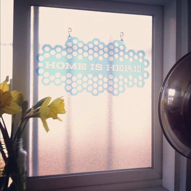 Home Is Here: Window Word - Blue Hexagon Suncatcher
