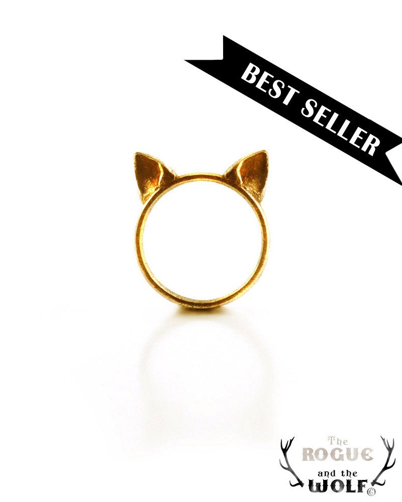 Gold Cat Ears Ring, cute kawaii cat ring, Neko ears, animal ring, fashion cool ring, for the feline girlfriend, feline cat lovers gift