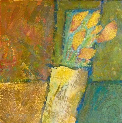 Square mixed media original collage art Vase