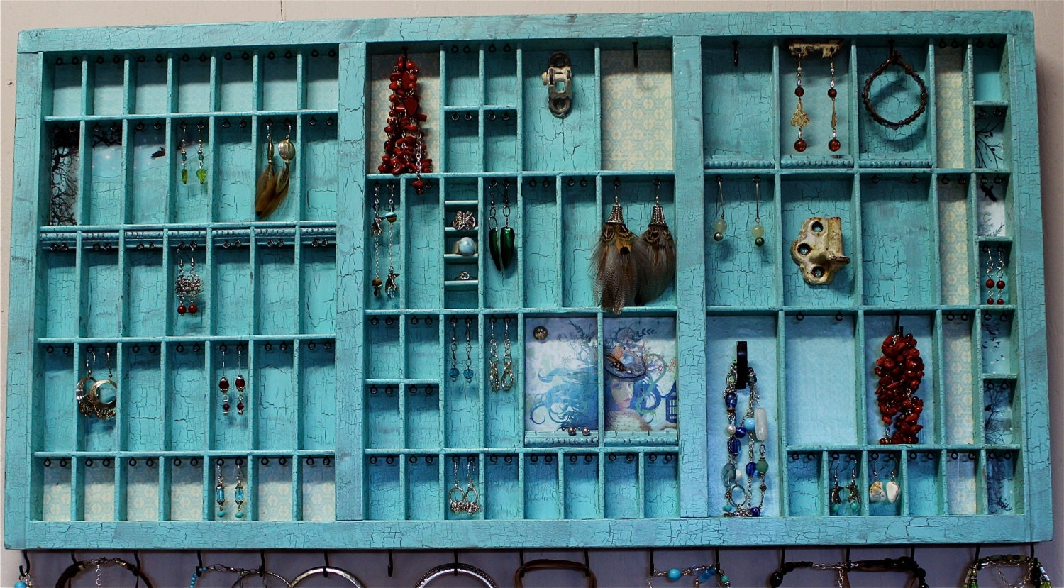 Printer Drawer Wall Jewelry Organizer. Earring holder. Accessory Storage