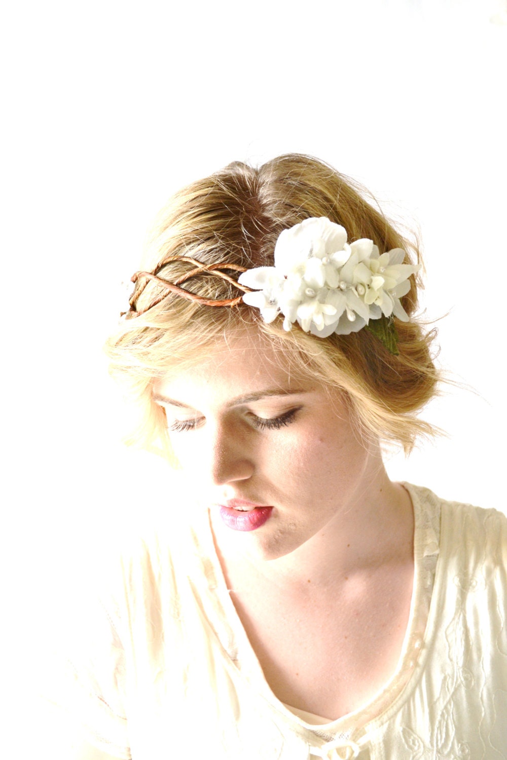 Ivory Head Wreath, Wedding Headpiece, Floral Hair Wreath, Flower Girl, Vine Crown, Hair Crown, Bridal Crown, Flower Crown - GRECIAN