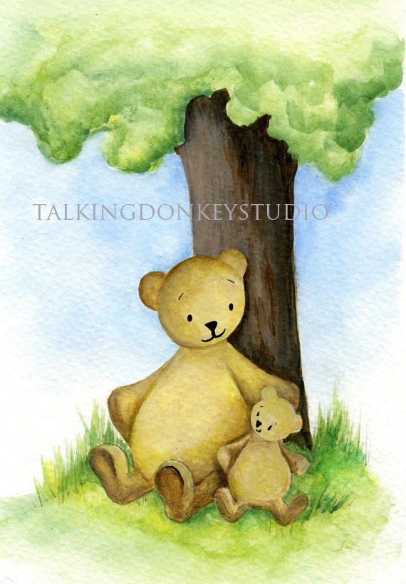 Teddy bears, nursery decor, boy, girl, children,  kids room,  woodland, handmade, original artwork