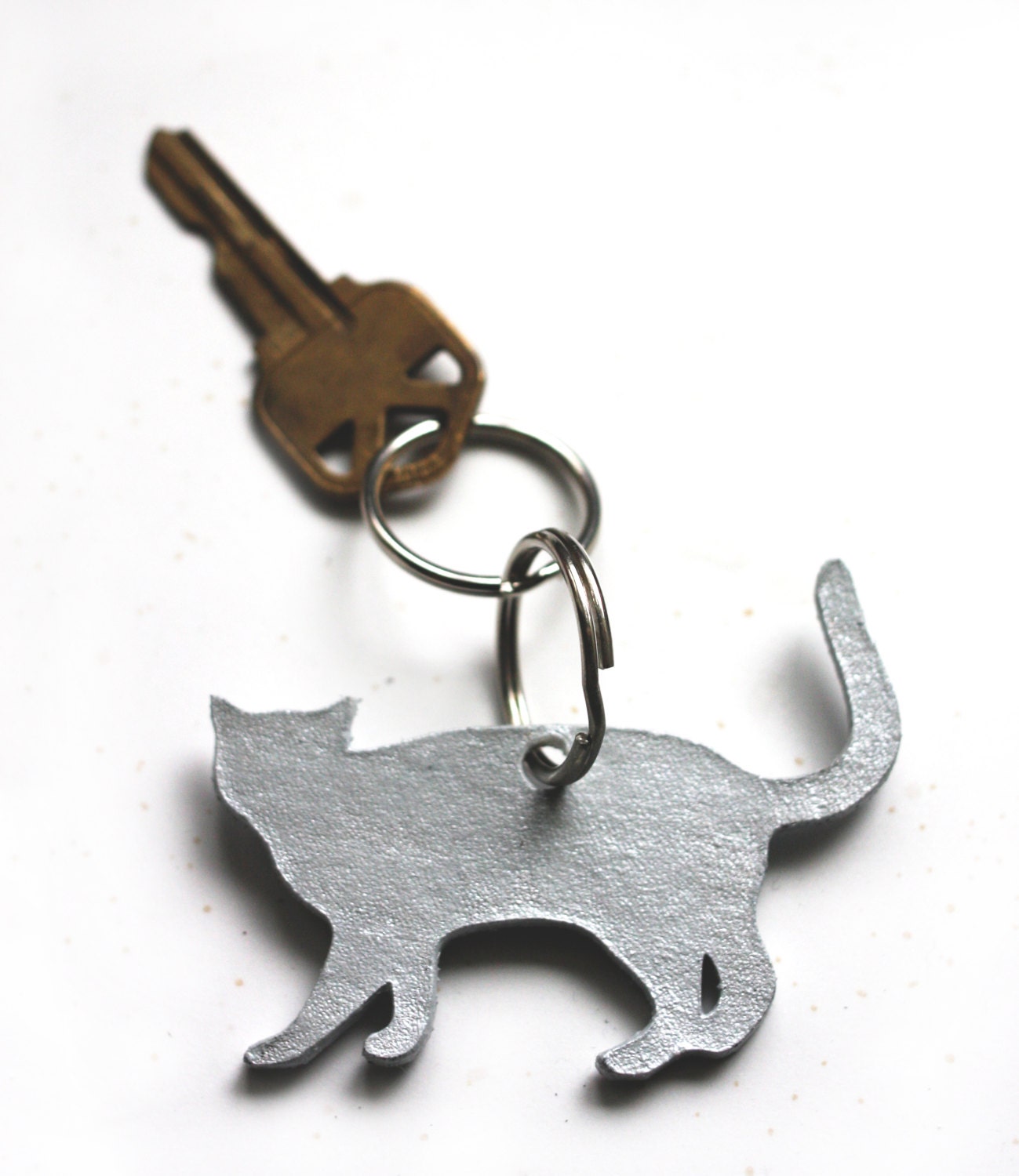 silver leather cat keychain