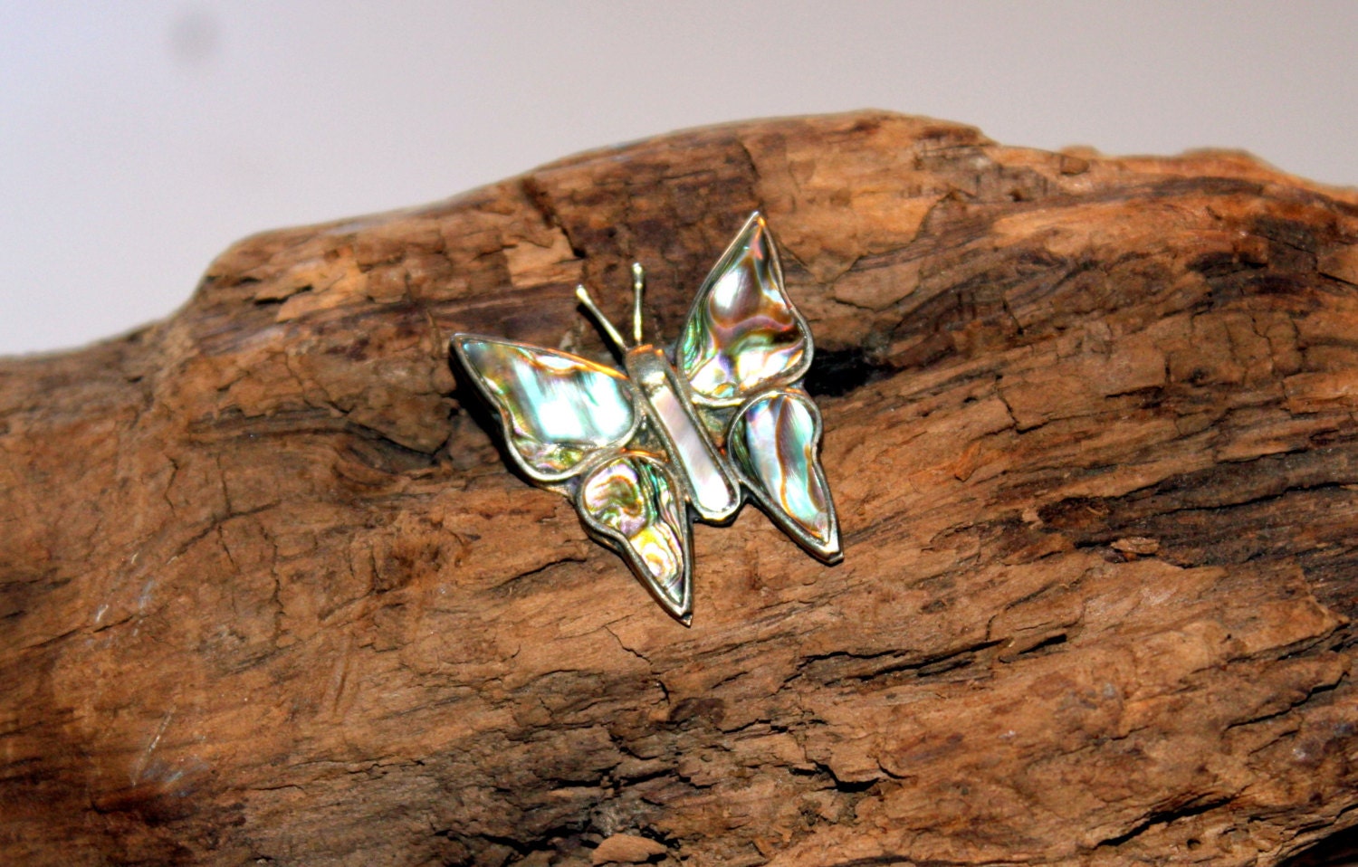 Vintage Alpaca Silver Abalone Shell Butterfly Brooch