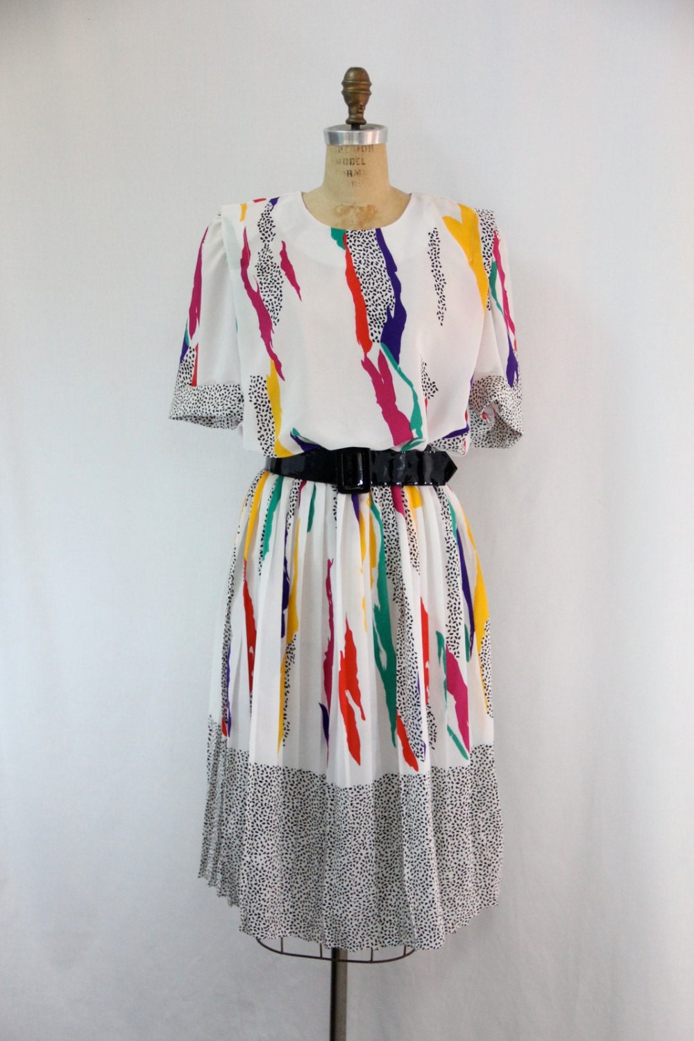 Plus Size Vintage 1980s Dress Spring Short Sleeves 80s Graphics