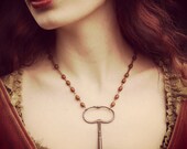 Q U I C K S A L E- Antique Victorian Steampunk Clock Key Necklace Made With Rosary Beads Cosplay LARP OOAK