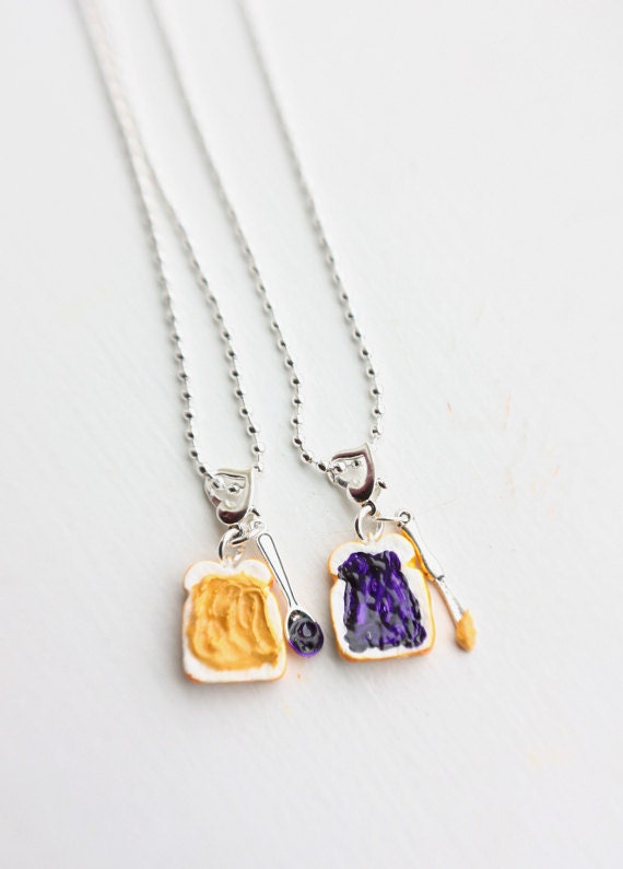 Best Friends Necklace - Peanut Butter and Grape Jelly  - Miniature Food Jewelry - Food Jewelry