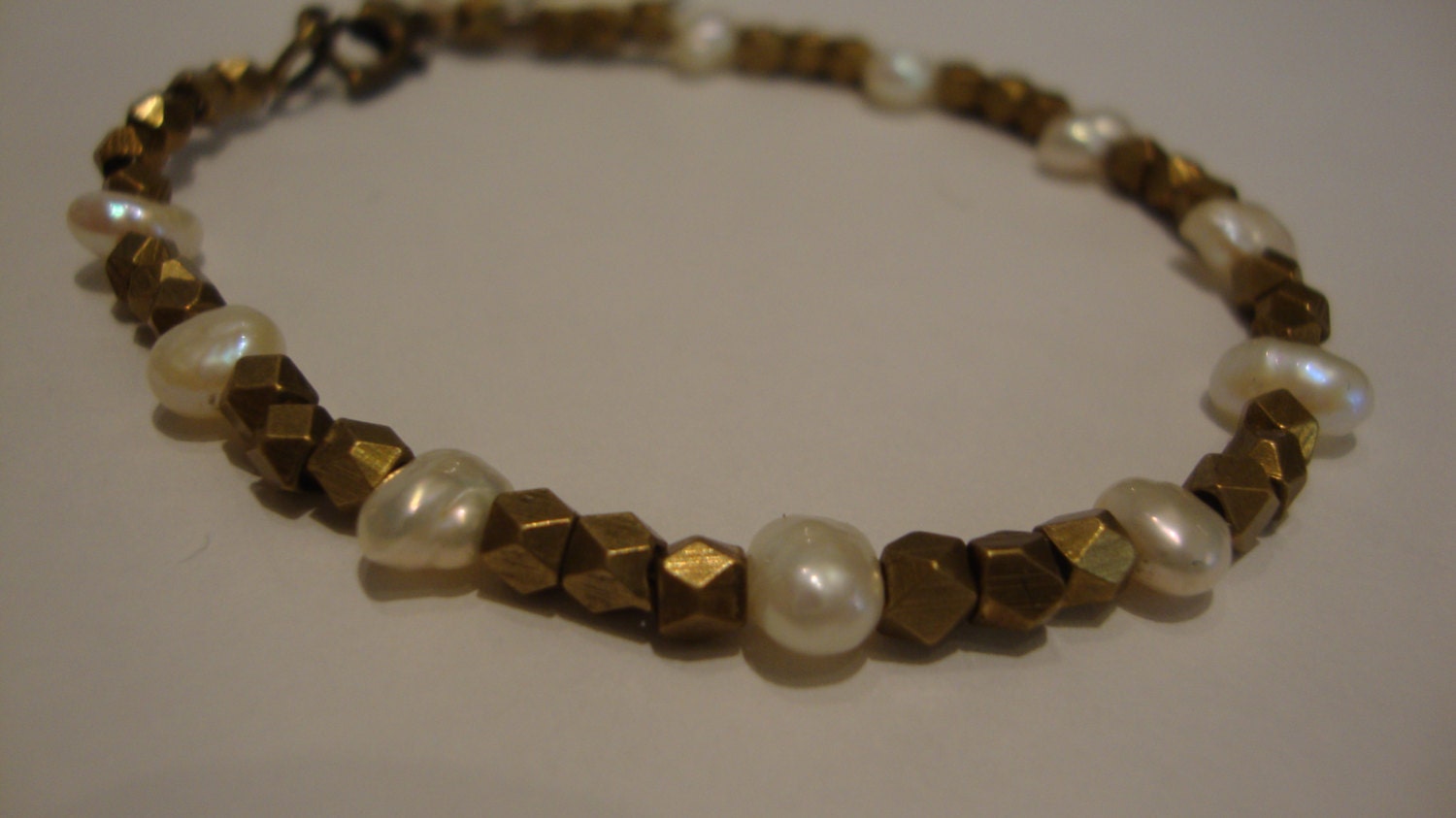 Pearl and Brass Bracelet- Freshwater Pearl and Brass Nugget Bracelet/ Minimal/ Everyday/ Edgy/ Chic/ Party/ Stack