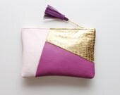 LILLY/ Three color leather clutch/ make up pouch