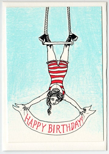 Happy Birthday Trapeze hand-printed birthday card, LIMITED EDITION