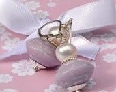 AA White Cultured Pearl Earrings, Purely on Sterling Silver, Lilac Lamp Work Beads with Cream Speckles, Classic Beauty Vintage Chic,