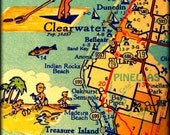 color map photograph CLEARWATER DUNEDIN retro Florida print 11x14  1960s aqua turquoise yellow wall art coastal decor picture