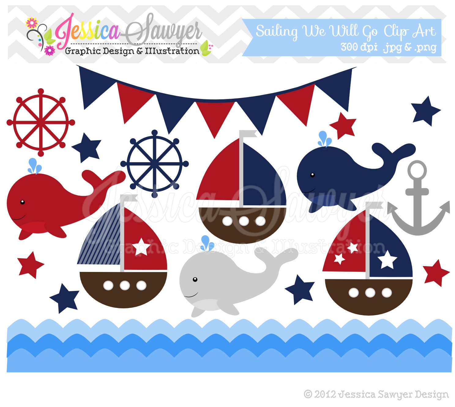 INSTANT DOWNLOAD sailing clip art, whale clipart, sail boat, nautical graphic, commercial use for invitations, announcements, design Il_170x135