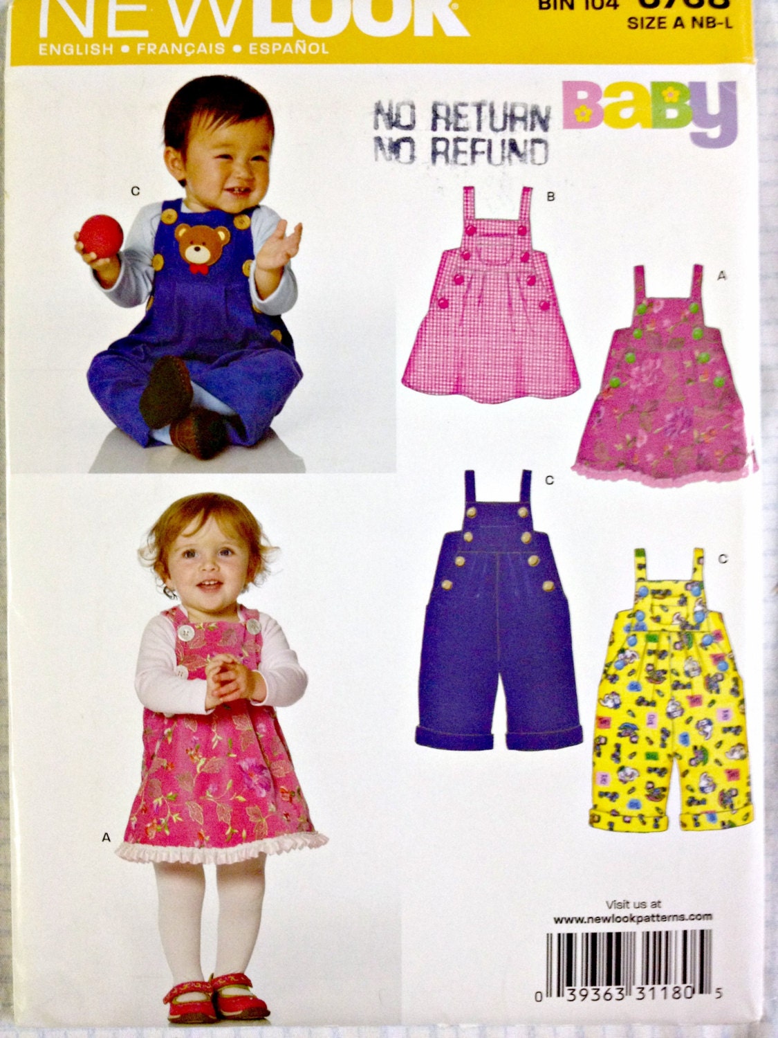 Bib Overalls and Jumper Dress for Baby Boy Baby Girl Toddler Child New Look 6768 Size Newborn to Large
