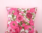 DITSY - cushion cover vintage pink flower fabric throw pillow with neon pink reverse 50 x 50cm or 20" x 20"