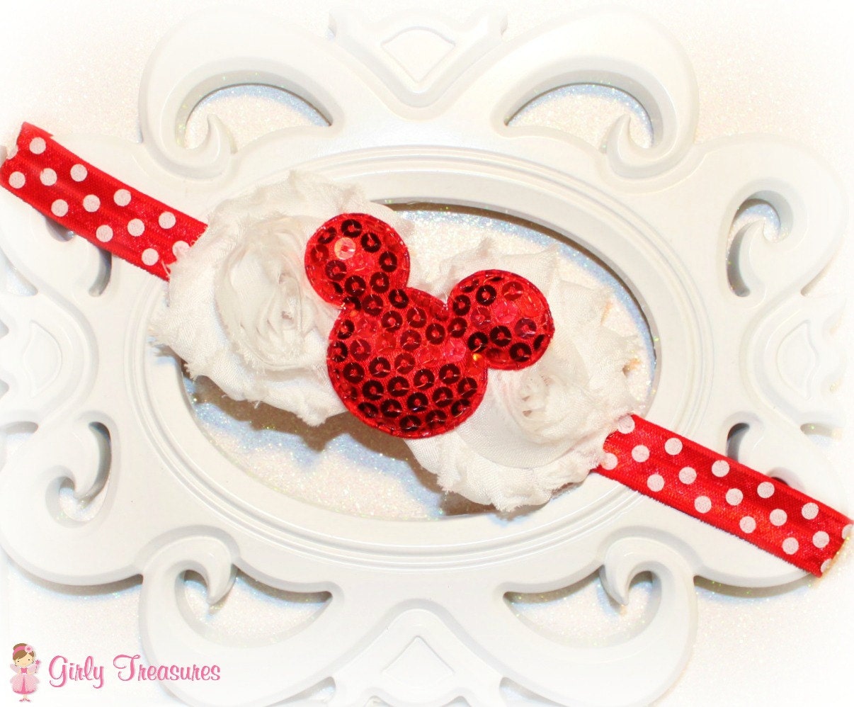 Shabby Chic Minnie Mouse Headband. Polka Dots Headband. Baby Headband. Infant Headband. Girl Headband. Photo Prop.