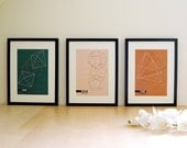 NEW // Triptych Geometric Print A4 2 Tan, Emerald and Pale Pink